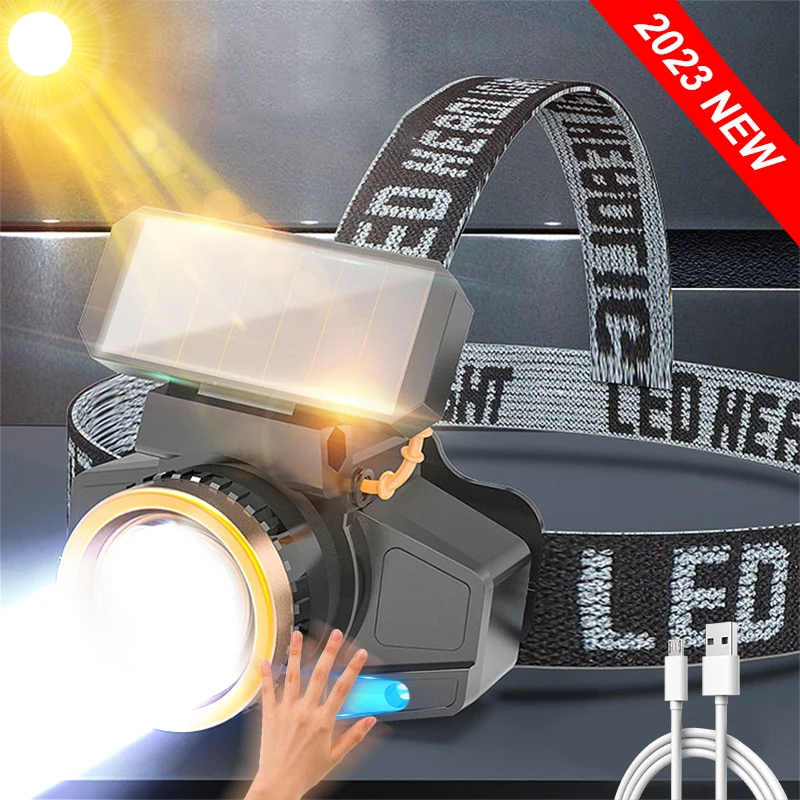 

Led Torch Headlight Head Fishing Charging Flashlight 2023 Headlamp For Led Head Head Solar Rechargeable Upgrade Lamp Sensor