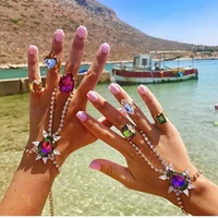 multicolor crystal big water drop wrist chain bracelet connected finger jewelry for women rhinestone charm hand harness bracelet