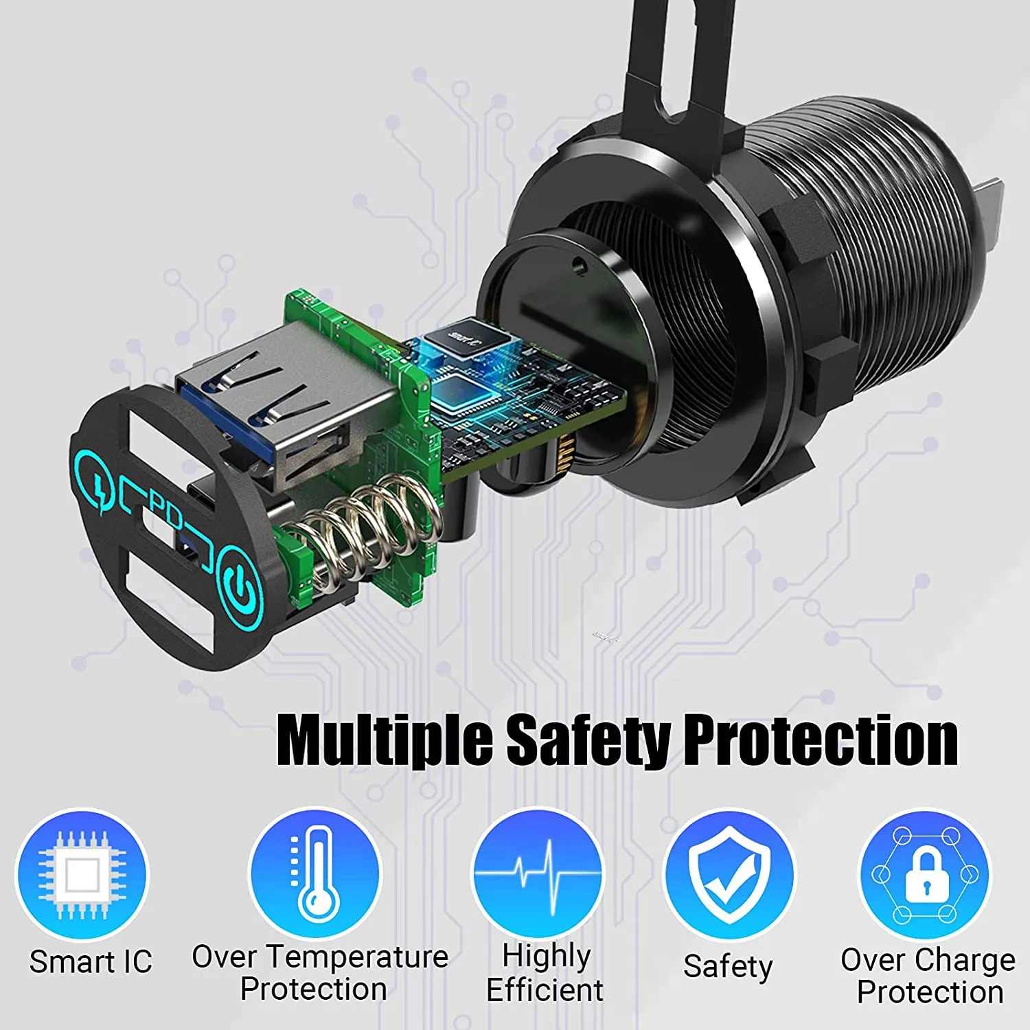 Тройное автомобильное зарядное устройство QC 3 0 PD3.0 с USB 12 В 24 60 Вт