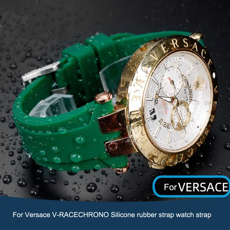 Фото Высококачественный ремешок для часов с двойной застежкой 24 мм для Versace V-RACECHRONO, силиконовый резиновый ремешок, аксессуары для часов GTM №3