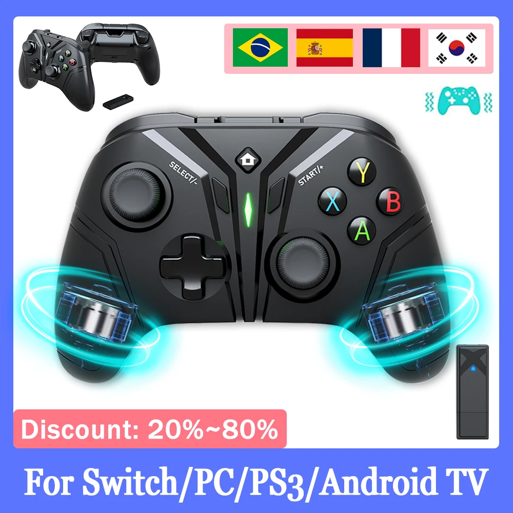 Battool Wireless Controller for Switch/PC/PS3/Android TV, PC Game Controller with Dual Vibration/Gyro Axis, Multi-Platform