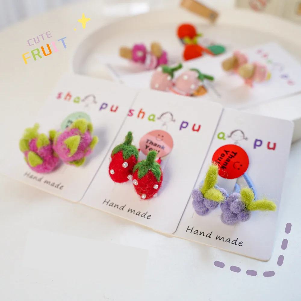 Резинки для волос из шерсти и фетра с фруктами девочек клубника питайя персик
