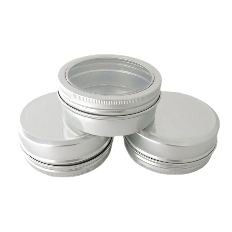 50 pcs/lot  100g Silver Metal Jar with Clear Top Screw Cap 100ml Metal Display Jar Can Beads Tea Sugar Storage Jars