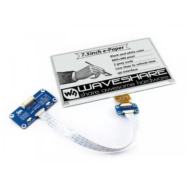 Фото Waveshare 800x480 7,5-дюймовый дисплей E-Ink HAT с электронной бумагой поддерживает Raspberry Pi STM32, двухцветный, со сверхнизким энергопотреблением №2