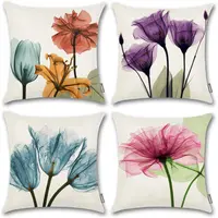 ONWAY Floral Throw Pillow Covers 18x18 Pink Flower Decorative Pillow Covers for Spring Decor, Set of 4  pillow case，fall decor