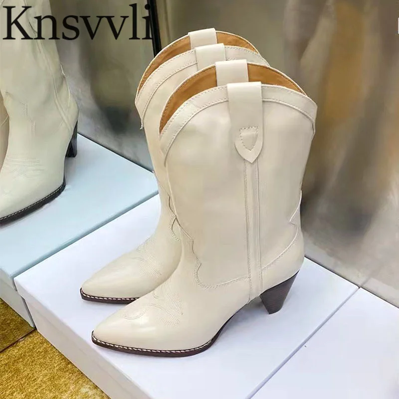 

Black Beige Martin Boots Women Cow Suede Heeled Boots Ladies Embroidery Ankle Boots Genuine Leather Pointy Toe Boots Woman