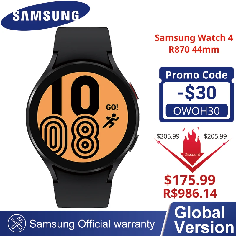 

Смарт-часы Samsung 4, Bluetooth R870, 44 мм, AMOLED экран 1,4 дюйма, GPS, NFC