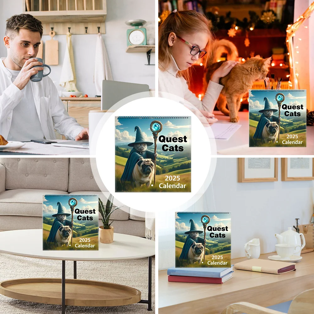 Странный средневековый календарь с изображением кошек настенный 2025 год