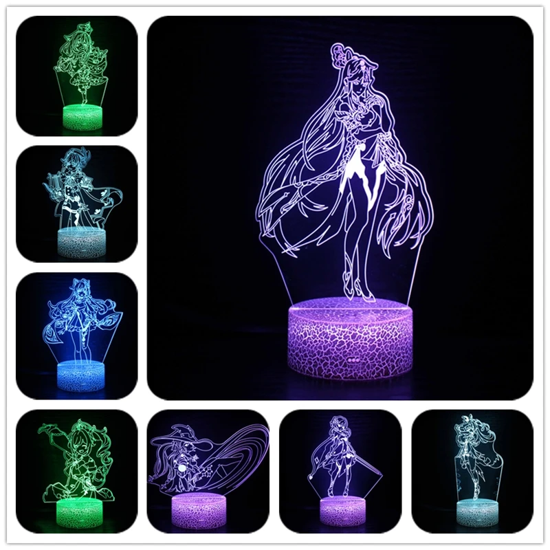 

Genshin Impact PAIMON HUTAO XINGQIU YANFEI 3D LED Night Light Figure Toys Lamp Home Decoration Birthday Christmas Children Gifts