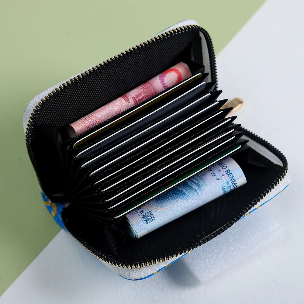 Women Short Organ Card Holder Ethnic Printing Zipper Coin Purse Multi-card Pocket Clutch Credit Card Bag  Badge Holder Wallet