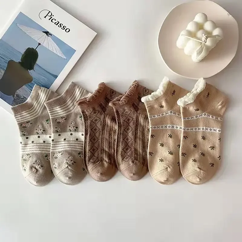 Милые тонкие хлопковые носки с мультяшным медведем Женские Простые повседневные