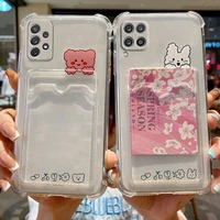 a 52 72 transparent card slot holder phone case for samsung galaxy a52 a72 a42 a22 a12 a02 a10s a32 4g 5g cute bear pocket cover