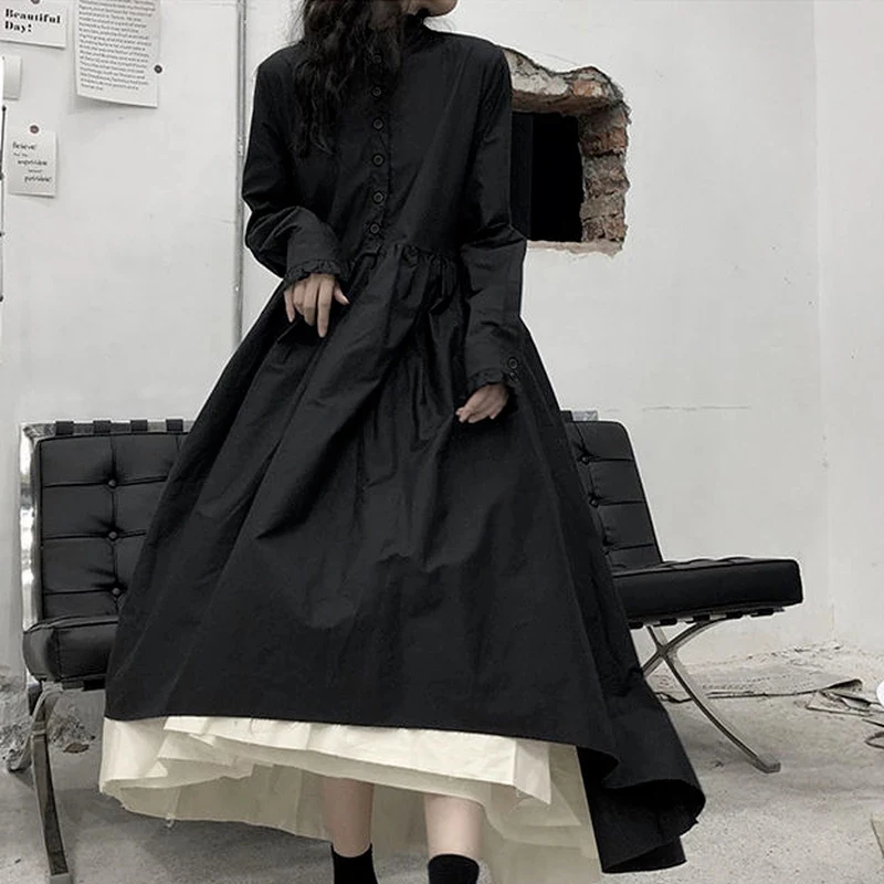 

QWEEK Gothic Lolita Black Dress Women Preppy Style Sweet Vintage Kawaii Long Sleeve Dresses Girl Robe Cute Clothes 2021 Autumn