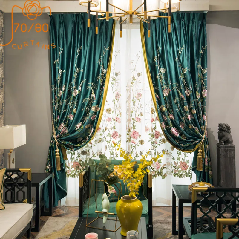 

High-end Chinese Simulation LusterEmbroidered Curtains Luxury Embroidered Curtains for Living Room Bedroom Balcony Curtains