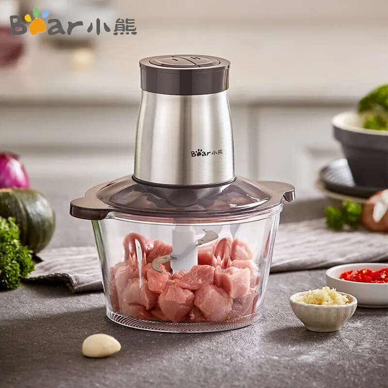 Bear Meat Grinder 2L Capacity Electric Chopper Mincer 300W Electric Food Chopper 220V Vegetable Food Processor Slicer Machine