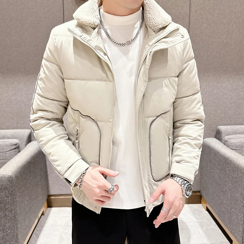 

New Casual Mens Winter Solid White Duck Down Jackets Outwear Fur Collar Warm Puffer Coat Thick Windproof Down Parkas Top Clothes