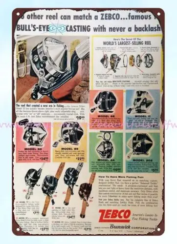 Декор для Жилой Стены 1962 ZEBCO Рыболовные катушки металлический жестяной знак