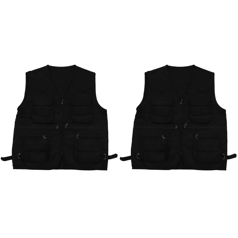 

New Hot 2X Men's Fishing Vest With Multi-Pocket Zip For Photography / Hunting / Travel Outdoor Sport - Black, XL