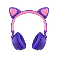 bluetooth kids headphones cat ear led light up wireless foldable headset over ear with microphone for smartphones laptop tablets