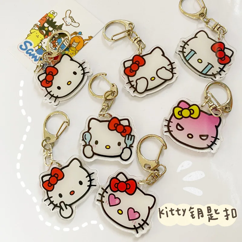 

Cartoon Hello Kitty Pendant Cute Key Chain Sanrio Double-layer Acrylic Pendant Knapsack Accessories Friend's Birthday Gift