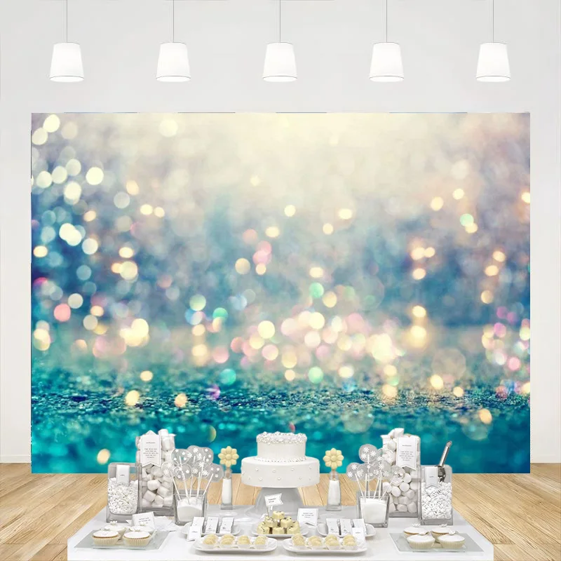 

Bokeh Glitter Backdrop Teal Abstract Mermaid Photography Background Baby Shower Birthday Party Decoration Photo Props