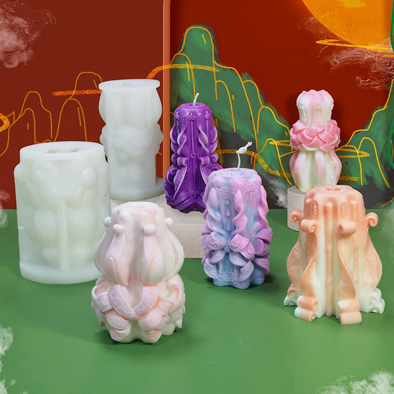 

Auspicious Cloud Flower Silicone Candle Mold Large Geometric Columnar Wave Spiral Soap Gypsum Resin Baking Mould Home Decor Gift