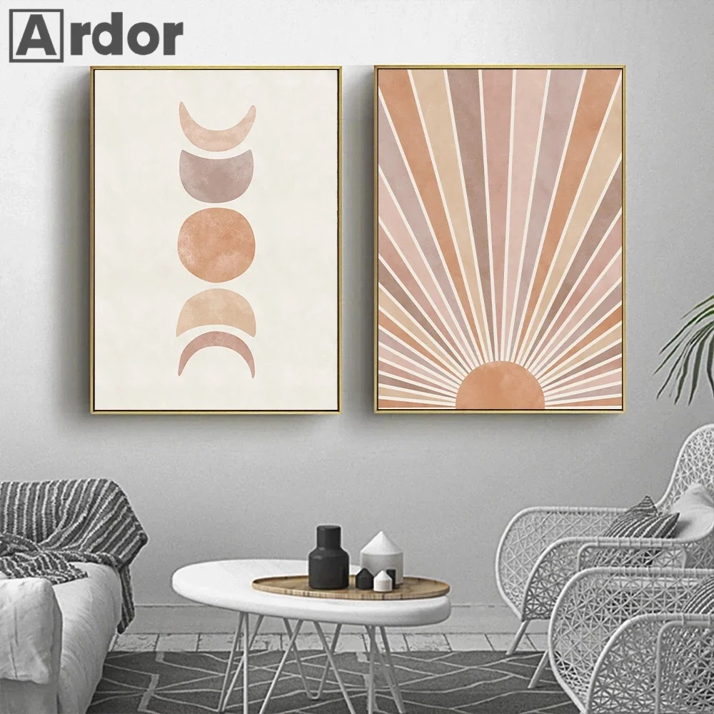 Настенный постер с абстрактным изображением Солнца и Луны пейзаж Пейзаж в стиле