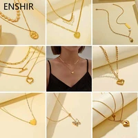 ehshir 316l stainless steel womens necklace double layer love heart pendant clavicle necklace party jewelry gift