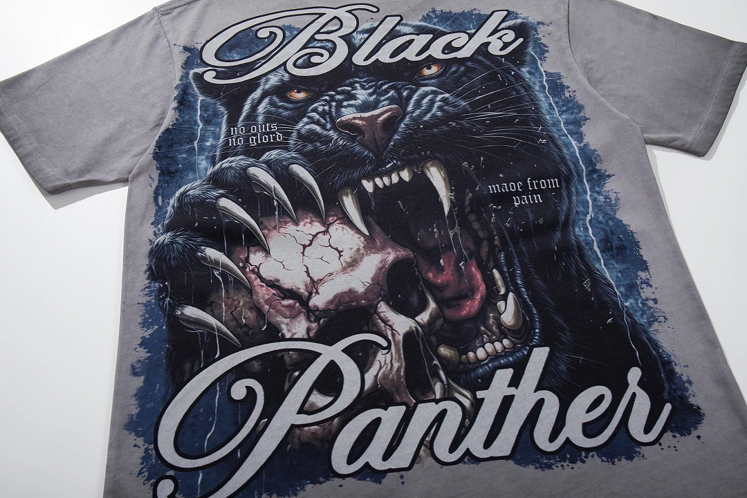Фото Высококачественные футболки унисекс с принтом Black Panther в американском уличном стиле, хип-хоп, оверсайз, из хлопка №3