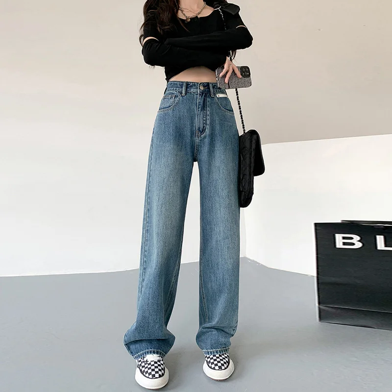 

Straight Leg Jeans Women Female Clothing Women's Pants Y2k Jeans Woman High Waist Vintage Clothes Denim Korean Fashion Blue
