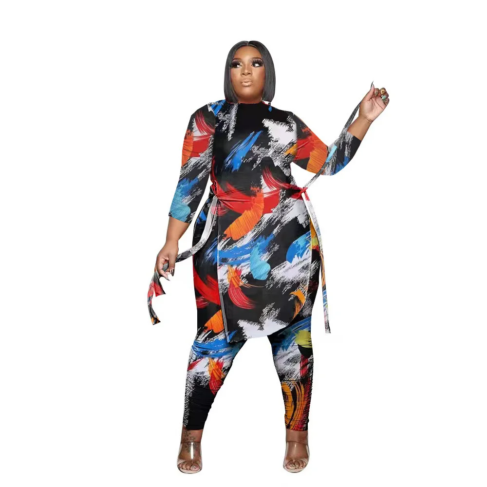 Plus Size 5xl 4xl 3xl 2xl l Fashion Plus 2 Piece Set Woman o Neck Long Sleeve t Shirt Top Long Pants Set 4xl 5 3xl 4xl 5xl 6xl
