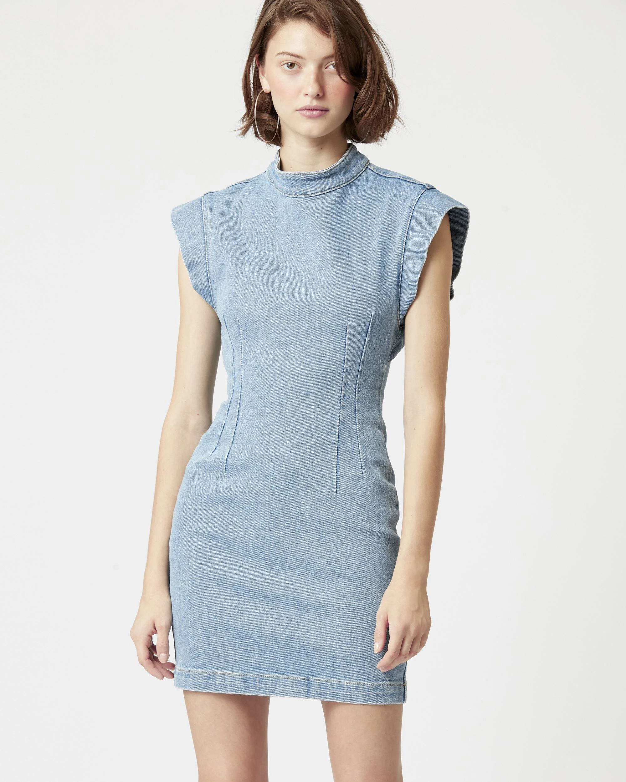 

Женское сексуальное джинсовое платье с открытой спиной, облегающее мини-платье с воротником-стойкой и коротким рукавом