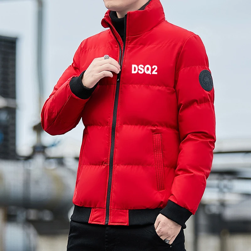 DSQ2 Men's Winter New Thickened Padded Jacket Short Stand Collar Loose Casual Down Jacket Trend Lion Head