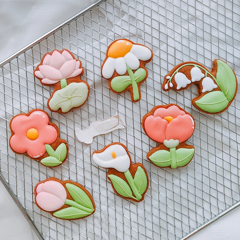 

Cartoon Little Flowers Cookie Cutter and Fondant Embosser 3D Sunflower Tulip Biscuit Shape Frame Pastry and Bakery Accessories