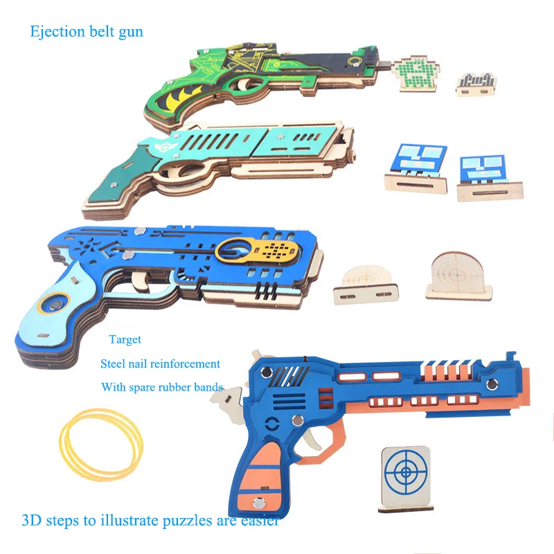 

3d Wooden Assembled Catapult Rubber Band Gun Simple Children's Puzzle Wooden Puzzle Toy Primary School Diy Pistol