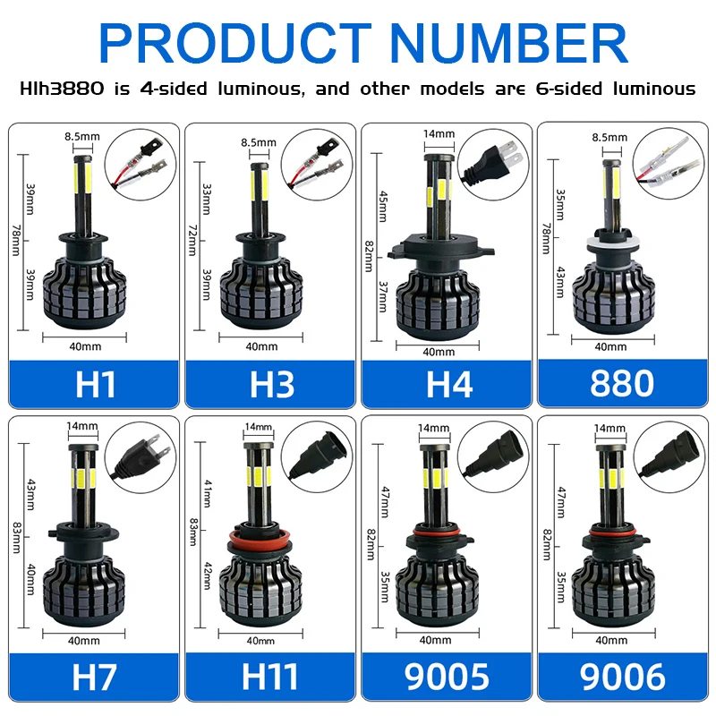 H1 H7 LED 6 сторосветодиодный 360 градусов H4 9006 лм HB3 HB4 светодиодный H11 H8 H9 9005 лампа для