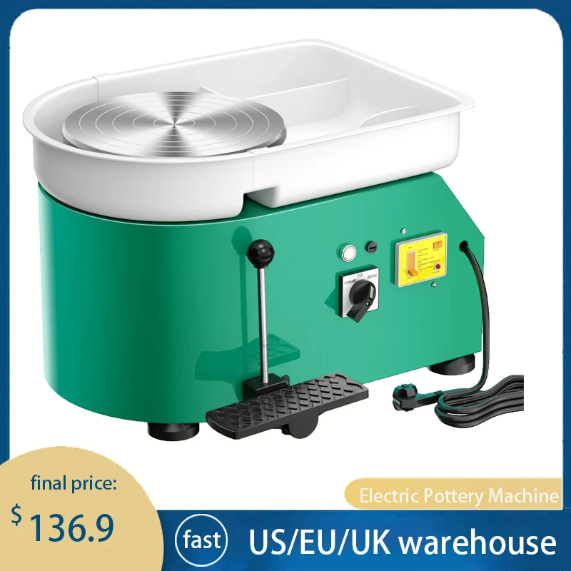 

25cm Pottery Wheel Machine 350W Foot Pedal Control Electric Art DIY Ceramic Clay Sculpting Tool 14 Clay Tool Kit