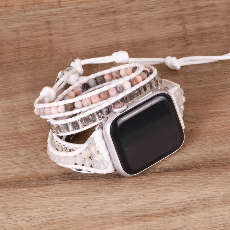 Bohemia Band for Apple Watchbands Mixed Color Natural Stone Leather Bracelet for Women and Men Leather Bracelet for Iwatch Serie