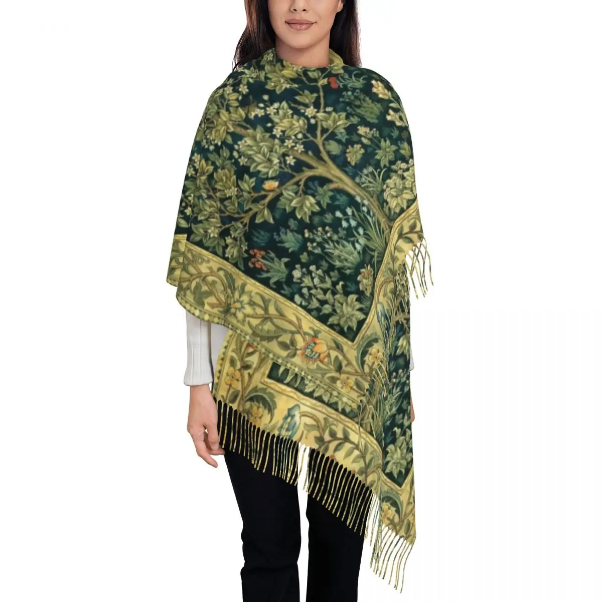 Женская мягкая шаль с цветочным принтом на осень/зиму