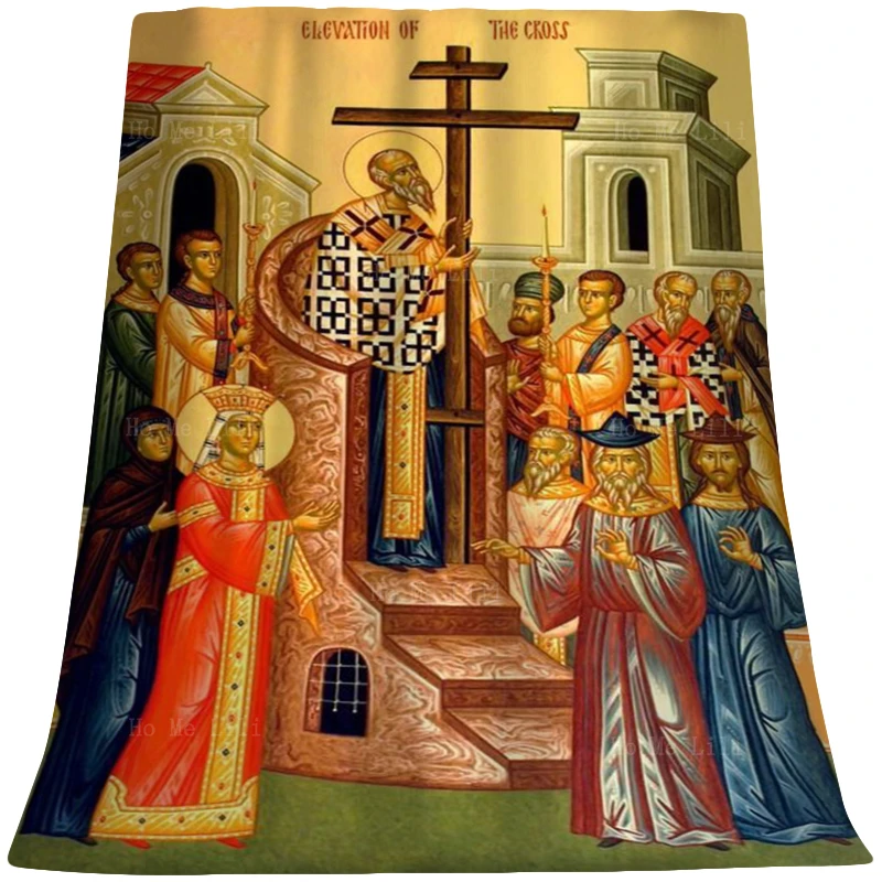 Фланелевое покрывало с изображением иконы Святого Креста ко Дню Всех Святых православное воскресенье для использования в офисе и на диване