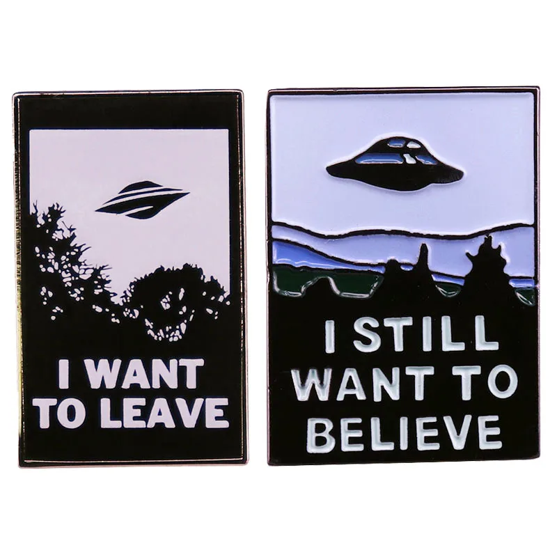 

I Want To Leave UFO Alien Enamel Pin Brooch Metal Badges Lapel Pins Brooches for Backpacks Luxury Designer Jewelry Accessories