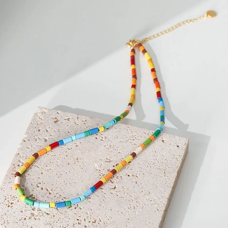 Draweye Colorful Beads Necklaces for Women Ins Fashion High Quality Chokers Jewelry Ethnic Chains Girls Necklace Bohemia