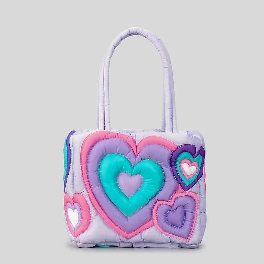 

Повседневные яркие женские сумки на плечо с подкладкой в форме сердца, дизайнерские стеганые дамские сумочки, Нейлоновая пуховая Хлопковая Сумка-тоут, милые пушистые кошельки