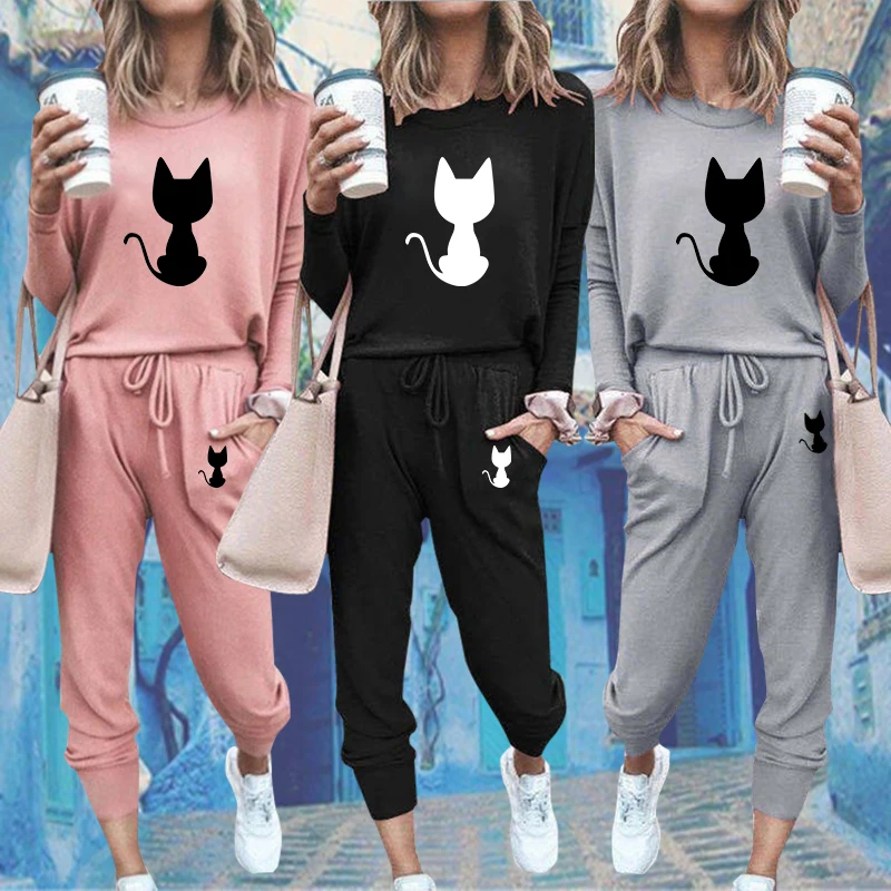 2022 Spring Autumn Women Casual Two-piece Suit O-neck Long Sleeve Top + Trousers Hoodie Sports Sets 4 Colors Women Clothing
