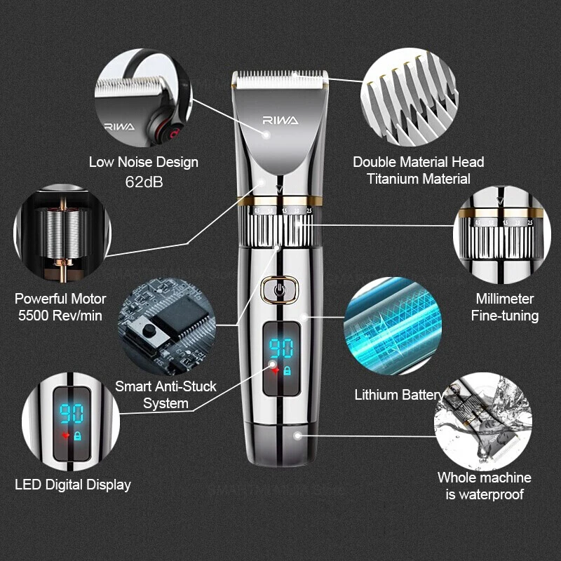 

RIWA Hair Trimmers Clipper Hair Cutting Machine For Men With LED Rechargeable Professional Trimmer Electric Hair Clippers Men