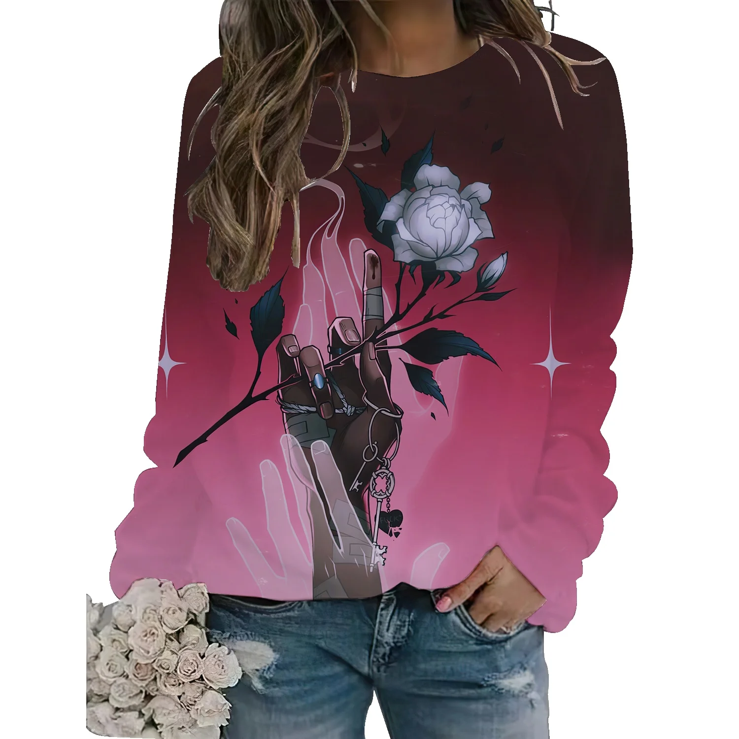 

Женский тонкий свободный свитер с круглым вырезом, в американском стиле