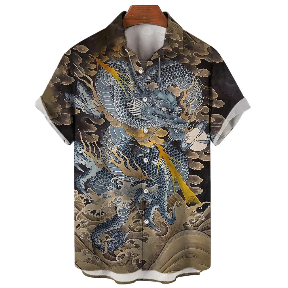 

Summer Men's Shirts Dragon Pattern Element Street Costumes Skeleton Floral Social Fashion Hawaiian Shirt With Short Sleeve
