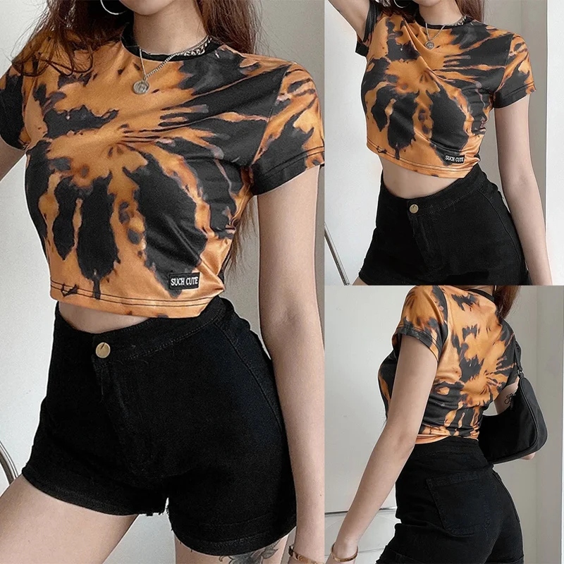 

Women's New Tops Round Neck Cocktail Fashion Slim T-Shirt Yellow