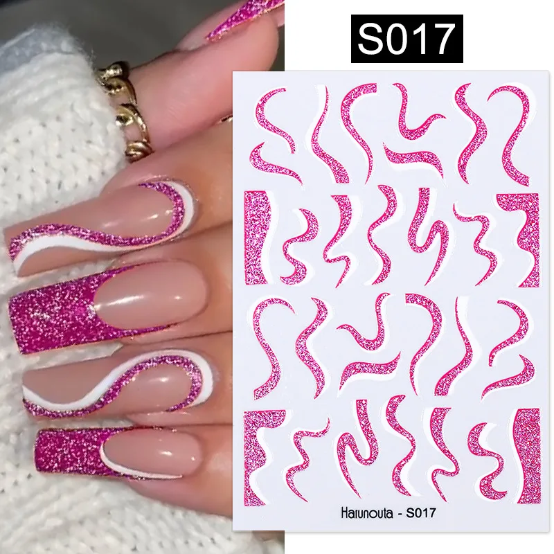 

1Pc pink Stripe Nail Sticker Decals Metal Strip Luxury Nails Slider 3D Self Adhesive Design Nail Art Stickers Paper