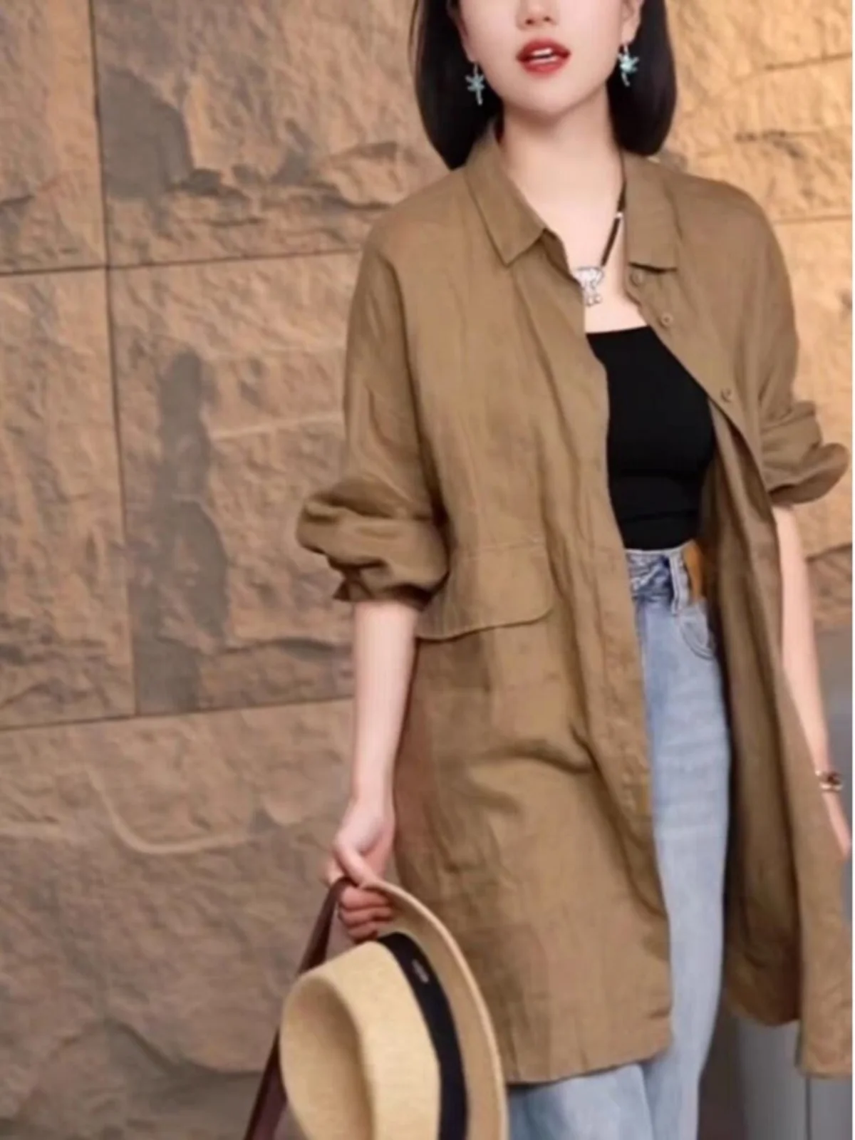 Льняные рубашки в стиле ретро с гонконгским вкусом верхняя одежда женская мода